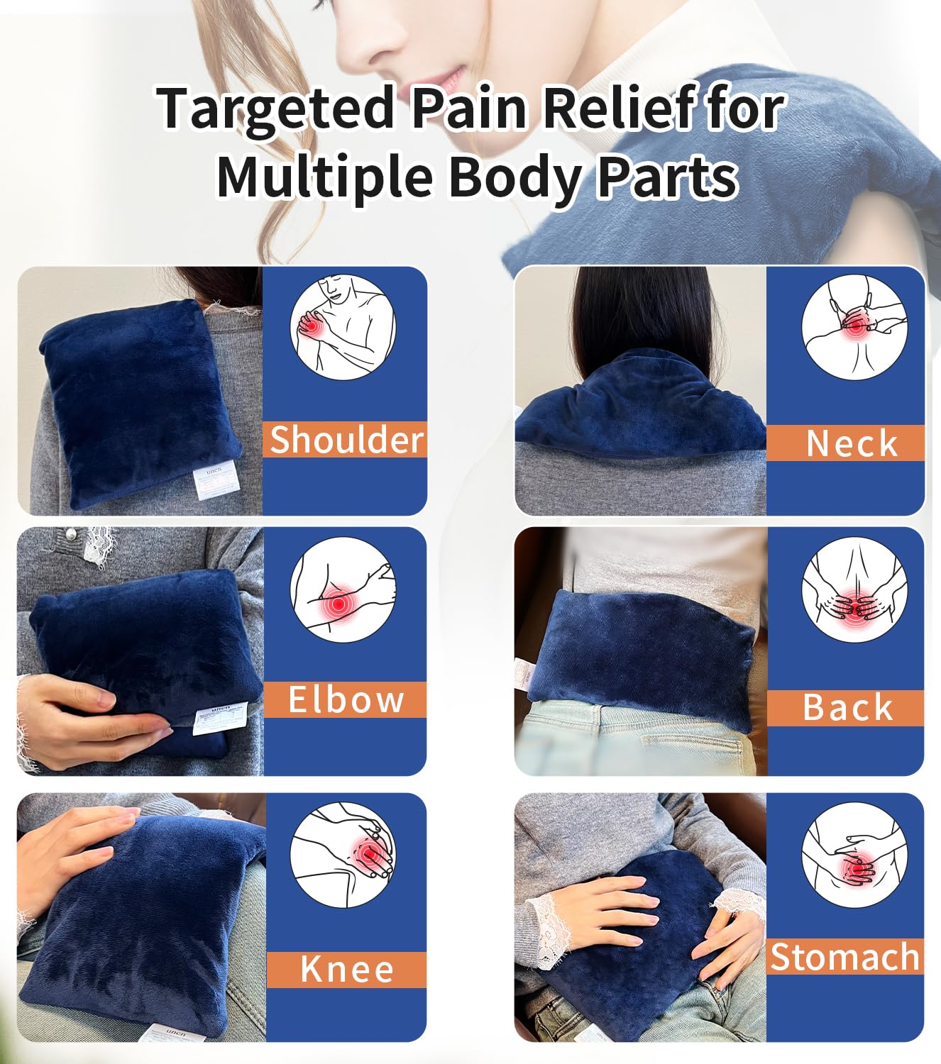 Almohadillas térmicas para microondas con funda lavable, paquetes calientes de lavanda de 12.5 x 7 pulgadas para aliviar el dolor, bolsas de arroz para terapia de calor con compresa tibia húmeda,