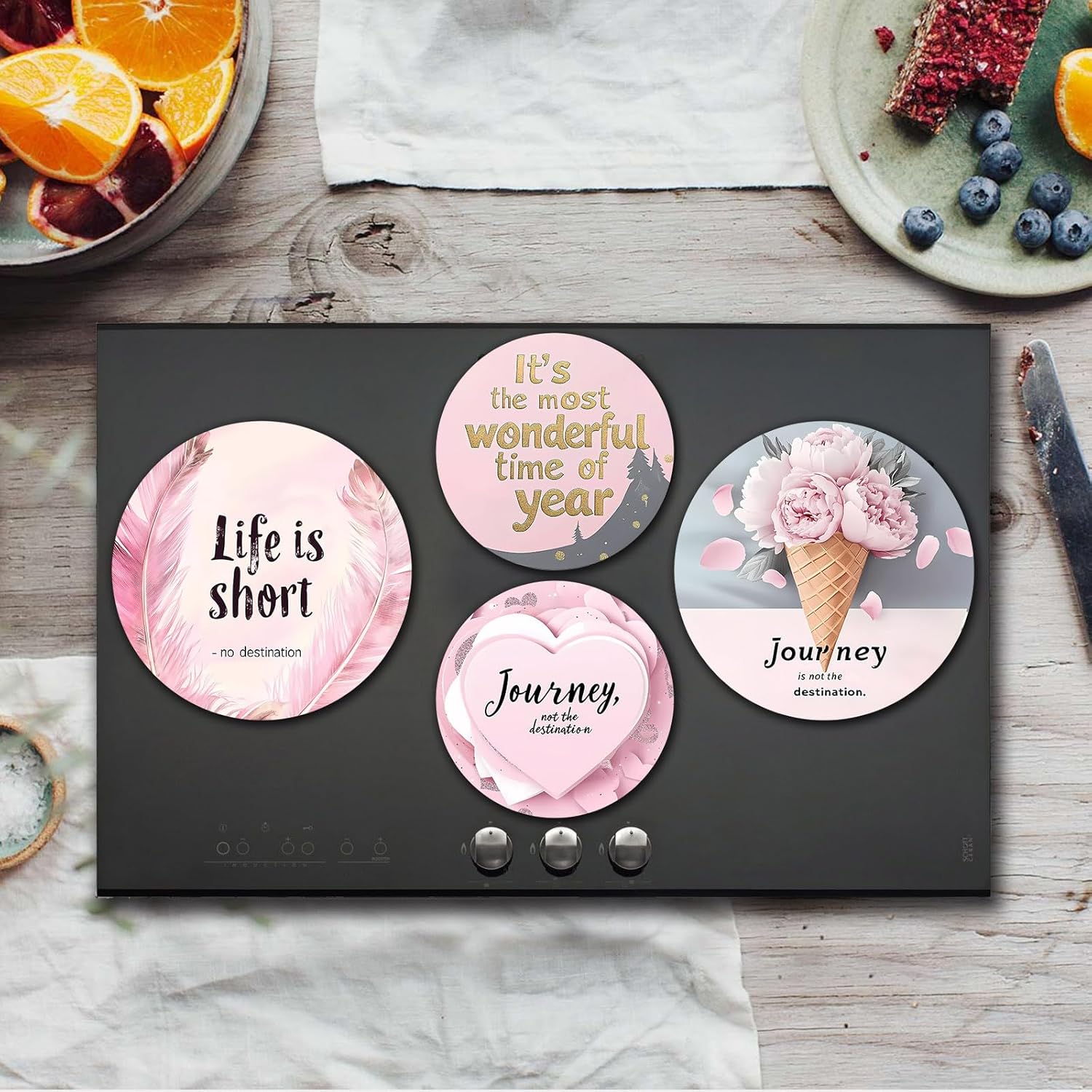 Pink Electric Stove Burner Covers，4 Pcs Pink Decor Round Stove Burner Cover，8 Inches and 10 Inches，Gas Stove Burner Cover,Metal Cooktop Decorative Home Decor,Gifts for Woman，Sisters，Mother，Lover