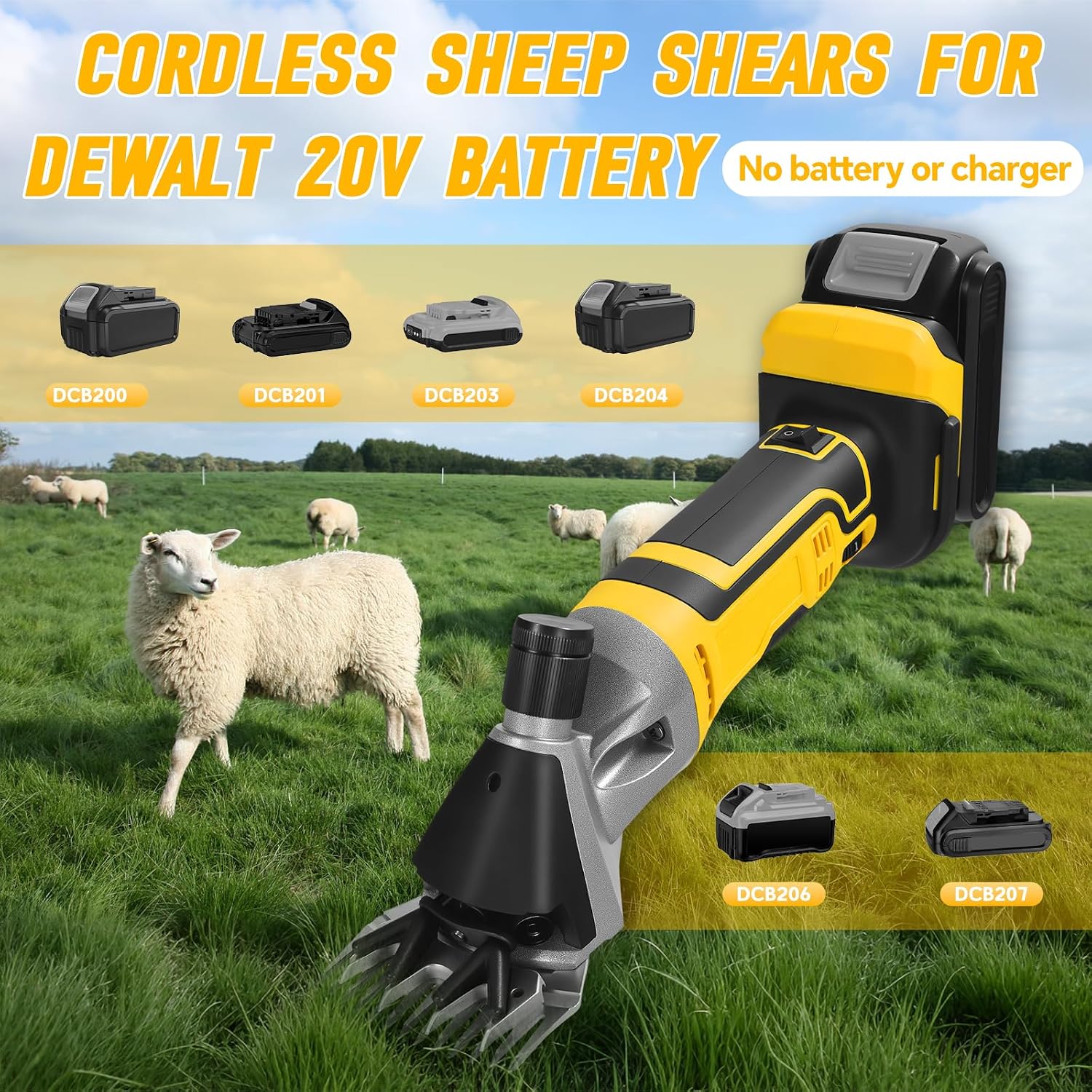 Cordless Sheep Shears for Dewalt 20V Battery, 750W Wireless Sheep Shears | 2 Blades(13-Teeth/9 Teeth Straight), 6 Speeds, Sheep Clipper for Sheep Alpacas Goats, No Battery