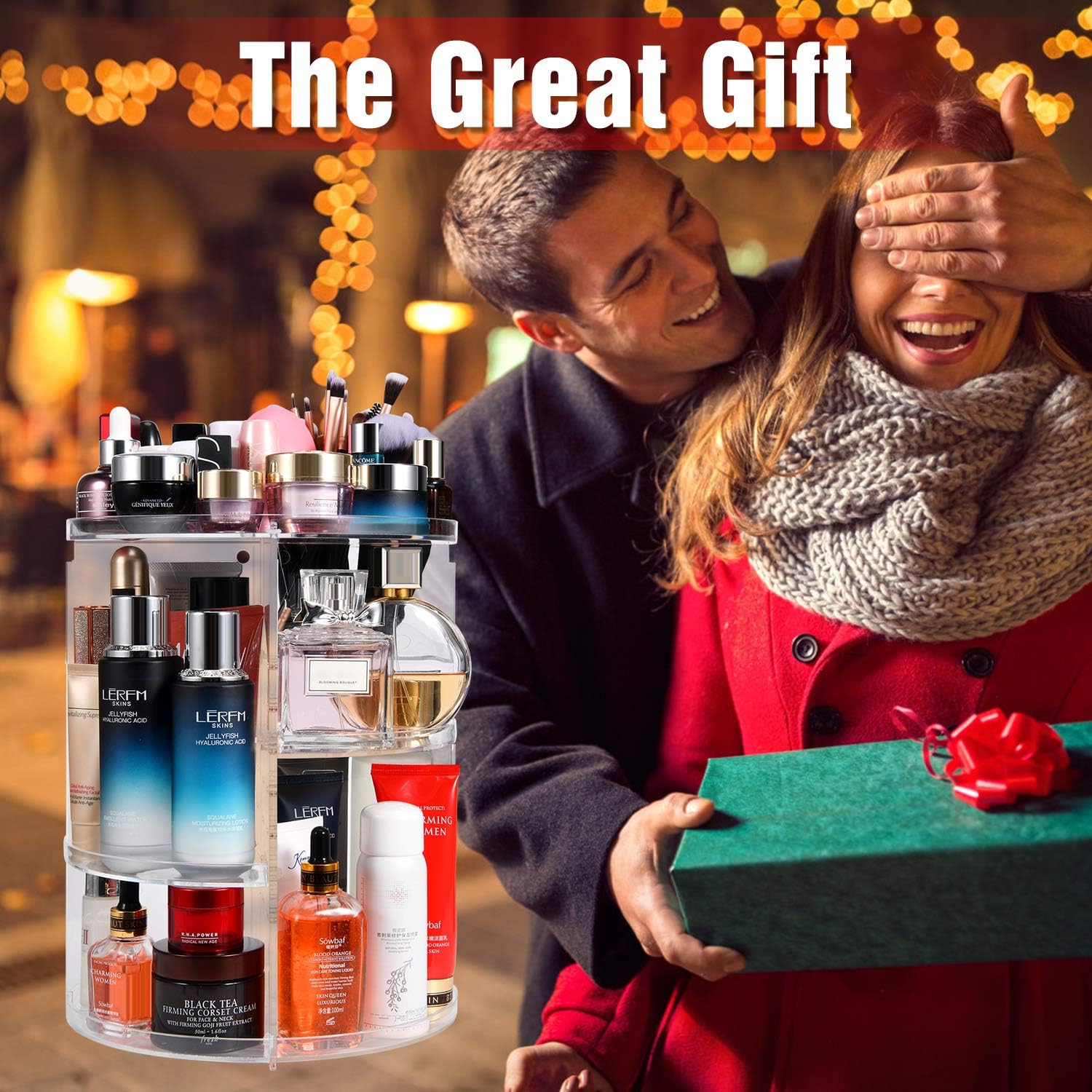 Makeup Organizer 360 Degree Rotating Large Capacity Cosmetic Storage Box 7 Layers Adjustable Shelf Height, Fits Makeup Brushes Lipsticks for Bedroom Bathroom Dresser or Vanity Countertop: Home Improvement