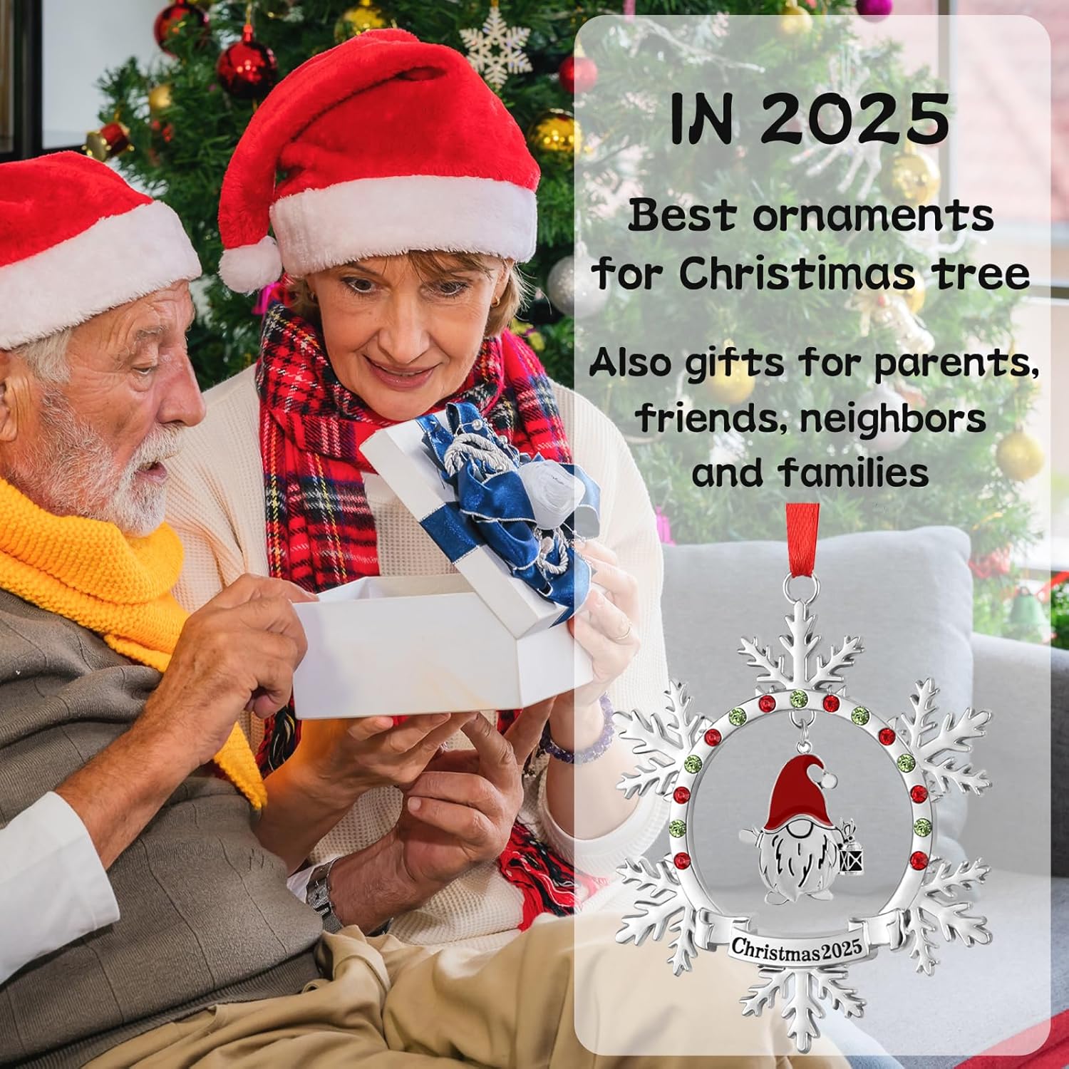 Christmas Gnome Ornament 2025 Shiny Silver Christmas Snowflake Ornaments Funny Holiday Xmas Keepsake Pendant Christmas Tree Hanging Decor Housewarming Gift (2025) - Image 6