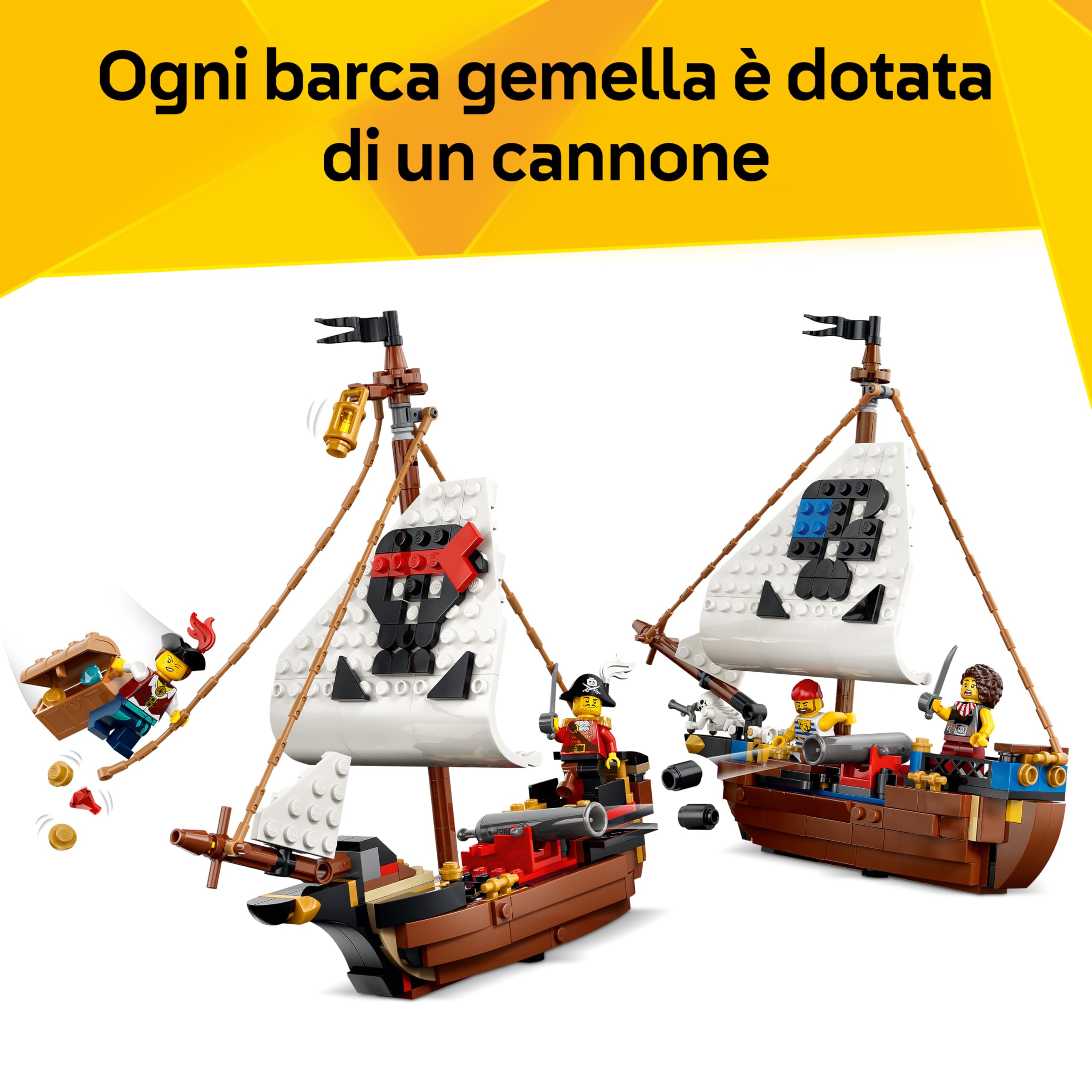 LEGO Creator 3 in 1 Iconica Nave da Pirata - Giocattolo Trasformabile in Castello o in 2 Barche Gemelle - Decorazione per la Cameretta - Regalo di compleanno per Bambini e Bambine da 9 Anni - 31387