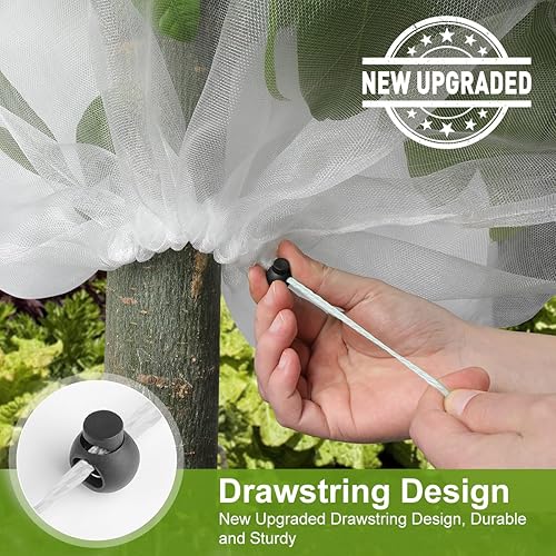 Miniatura 6 de Paquete de 4 bolsas de malla para jardín, barrera de plagas con cordón, 2 tamaños de red para insectos para pájaros, arándanos, arbustos, tomates,