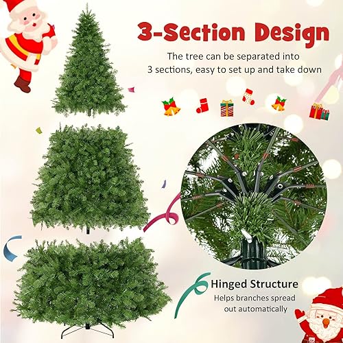 Miniatura 6 de GOFLAME Árbol de Navidad preiluminado de 8 pies árbol de Navidad artificial con 880 luces LED y 1498 puntas de rama árbol de Navidad con bisagras