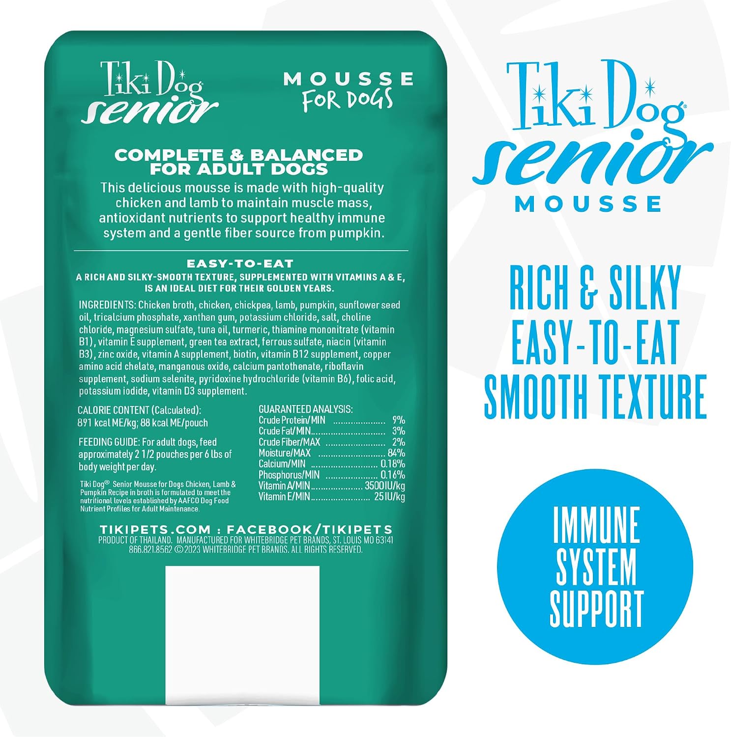 Tiki Dog Seniors Mousse Wet Dog Food, Chicken, Lamb & Pumpkin Recipe, 3.5 oz. Pouch (12 Count)