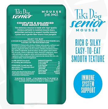Tiki Dog Senior Mousse Wet Dog Food, Chicken, Lamb & Pumpkin Recipe, 3.5 oz