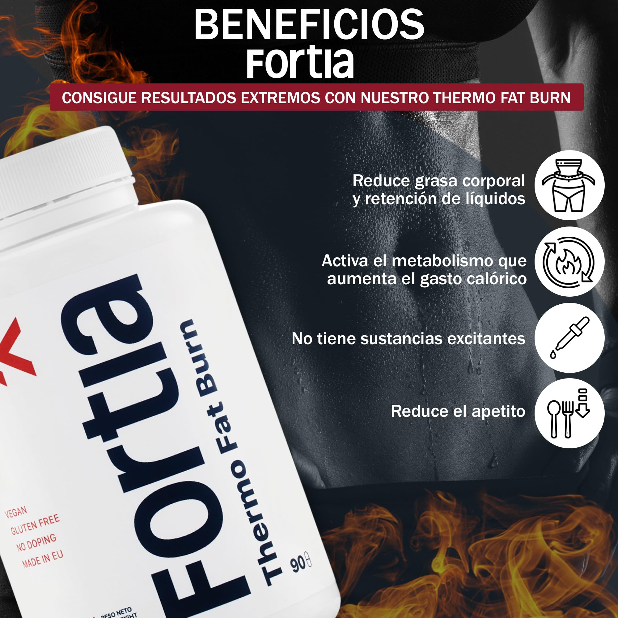 FORTIA Quemagrasas potente para adelgazar | Pastillas para adelgazar muy rapido y efectivo mujer y hombre | Fat Burner 90 Cápsulas | Termogenico Natural Eliminador Apetito | Quemador de grasa