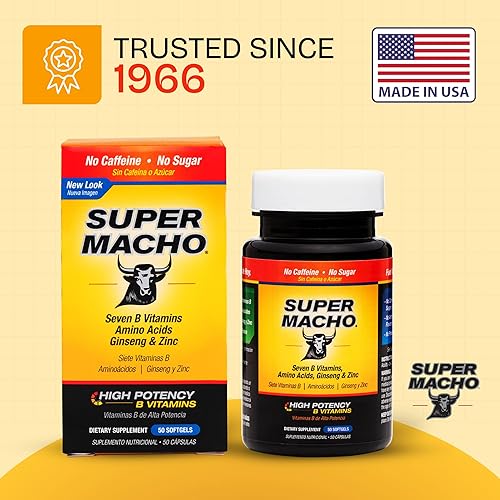 Miniatura 5 de DLC Laboratories SUPER MACHO Alta Potencia en Vitamina B y Aminoácidos Suplemento Nutricional para el Hombre Activo No contiene cafeína No contiene