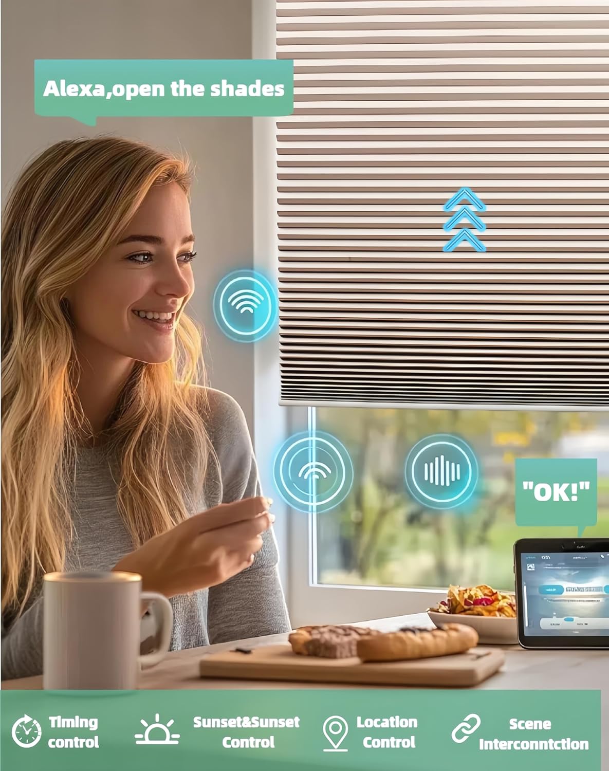 No Drill Light Filtering Motorized Cellular Shades with Romote Control,Smart Honeycomb Blinds with Alexa,Google Home for Indoor Windows, Office, Custom Size,White (White)