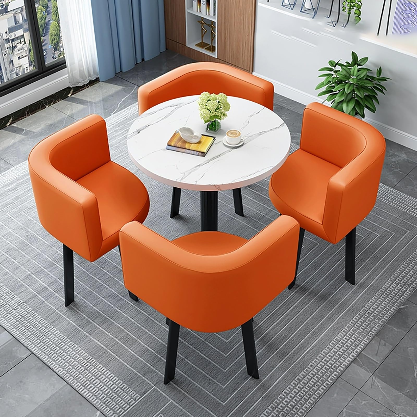 AYCDL Round Dining Table Set for 4 with Chairs - for Coffee Shops Milk Tea Shops or Living Rooms - Stylish Conference Coffee Table,StyleJ