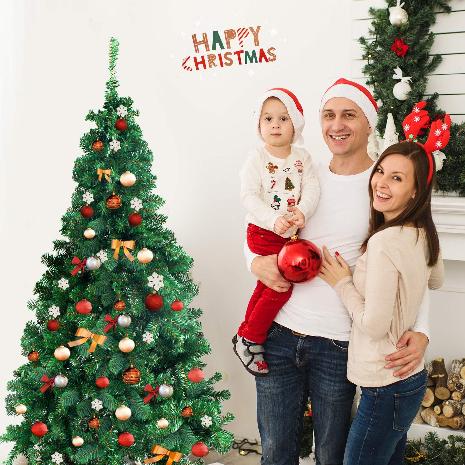 LIFEZEAL Sapin de Noël Artificiel en PVC, Arbre de Noël Artificiel Festif avec Branches Denses, Décoration de Noël avec Support en Acier, Christmas Tree (180 cm)