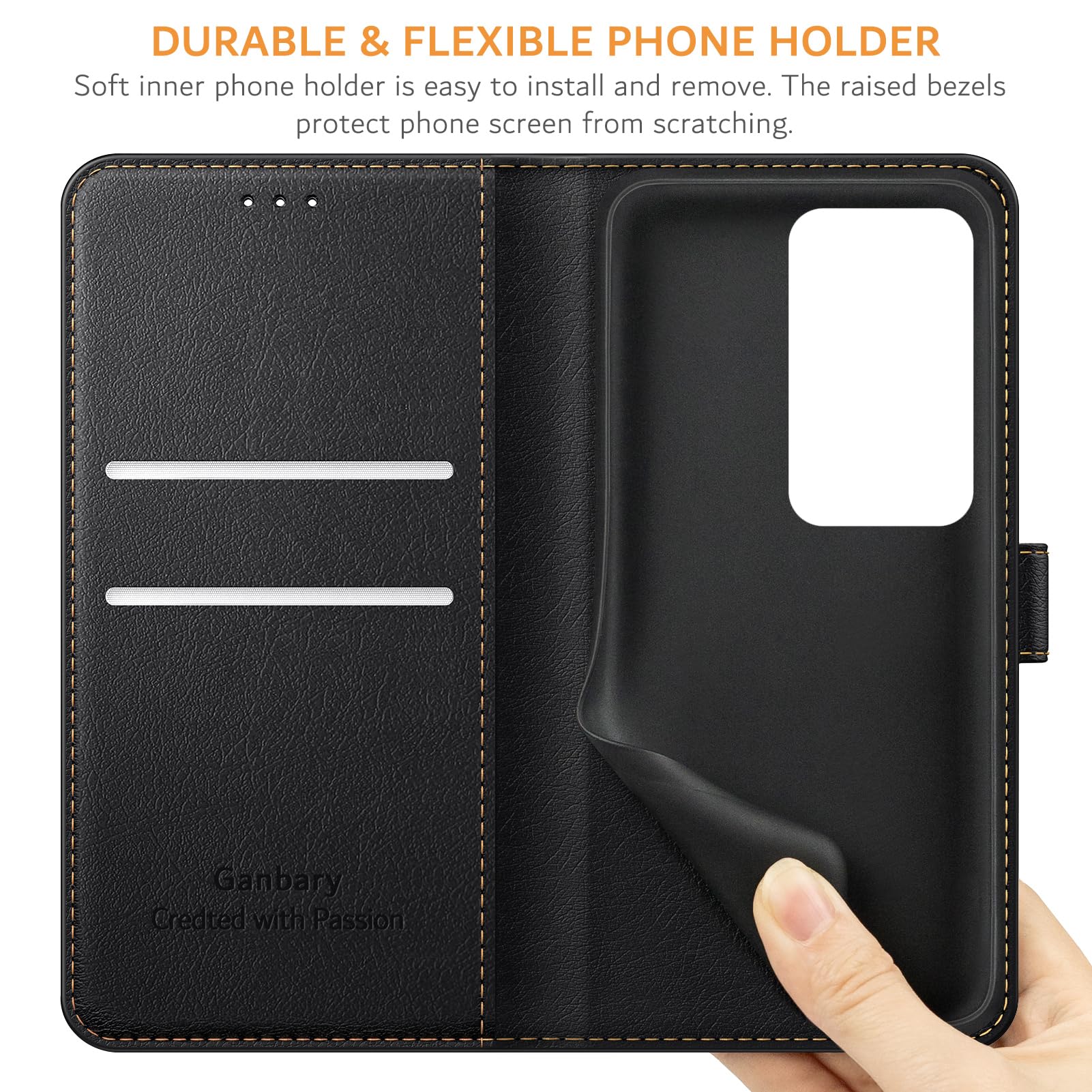 Ganbary Etui do Xiaomi Redmi 15 4G/5G, [etui ze skóry PU Premium] [Etui z klapką], etui ochronne do Xiaomi Redmi 15 4G/5G - czarne