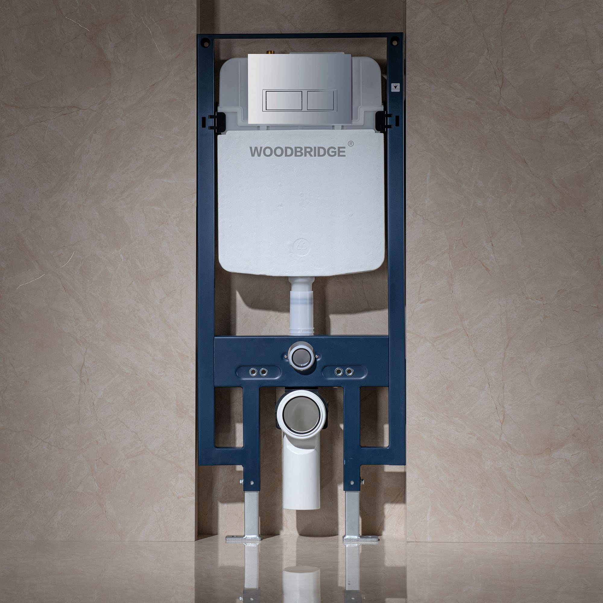 WOODBRIDGE In-Wall Toilet Tank with Polished Chrome Actuator Plate, 0.8 GPF/1.60 GPF Dual Flush,Carrier System for 2 x 4 stud installation, WHTA001