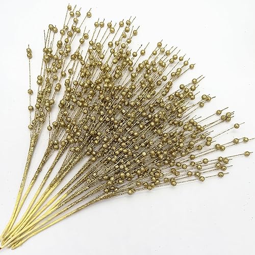 Miniatura 3 de Decoraciones artificiales de tallo de bayas con purpurina dorada de 17 pulgadas, palitos de cuentas falsas para Halloween, adornos de Navidad,