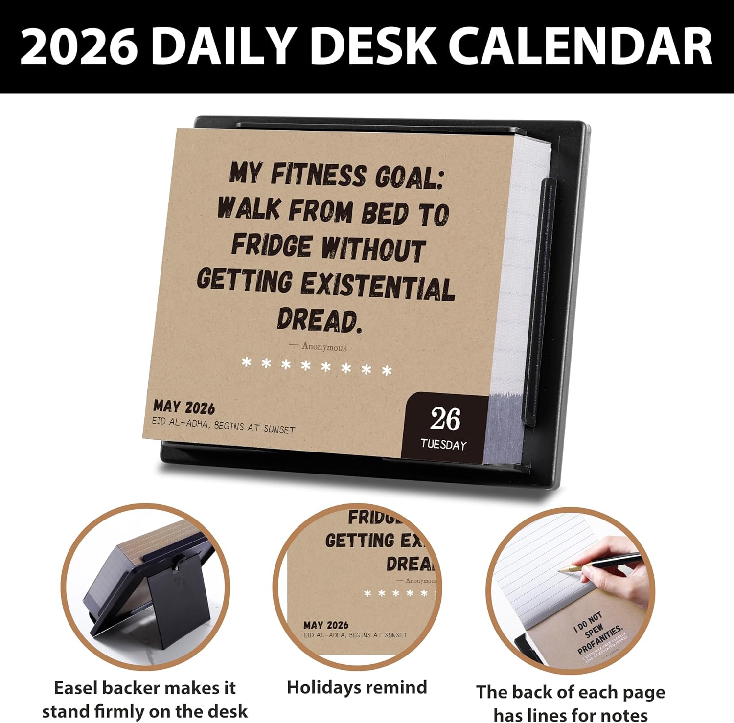 2026 Desk Calendar - Anti Affirmations Daily Desktop Calendars 2026 from January to December 2026, 5.85'' x 4.85'', Daily Calendar 2026 Page A Day, Gag Gift