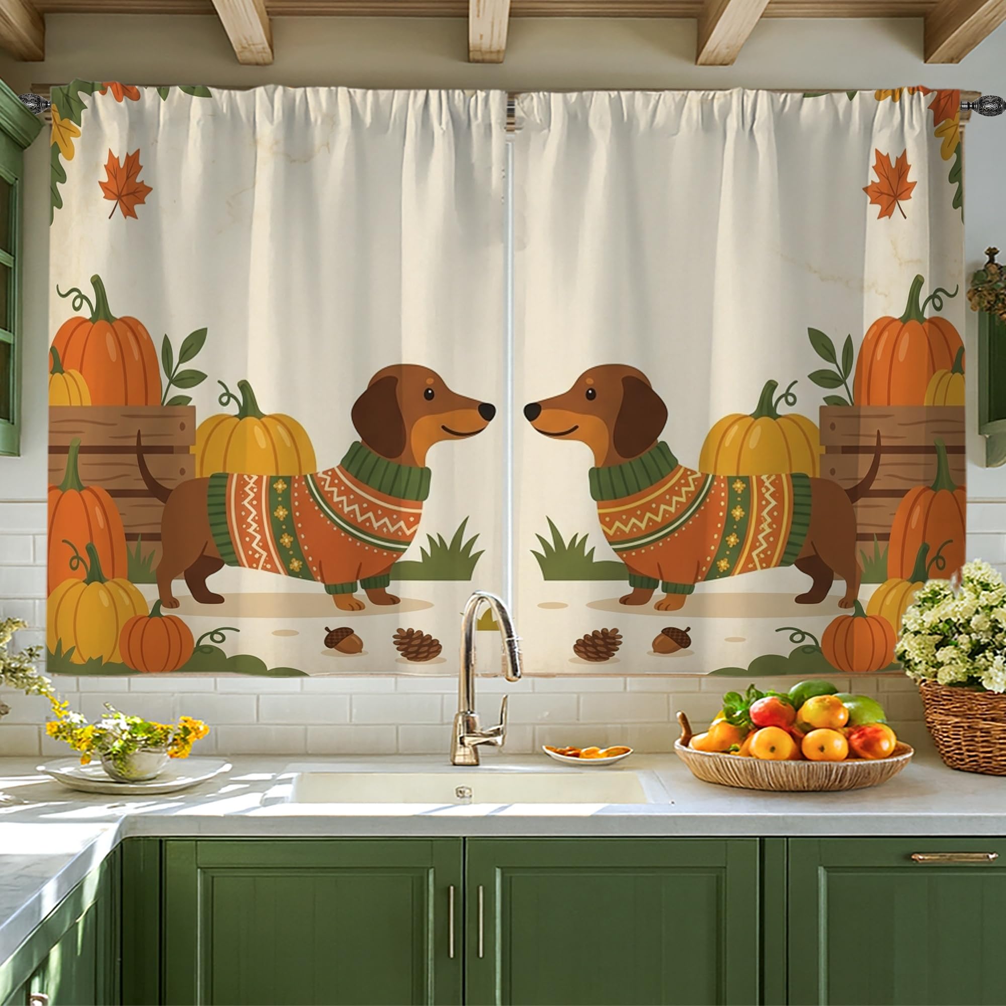 Rideaux de cuisine d'automne et déco fantaisiste pour appartement chaleureux