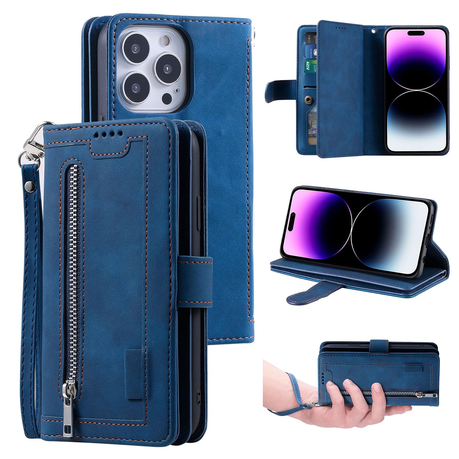 PU Leer Retro Stijl UEEBAI Coque Pour IPhone 13 IPhone 14 6.1 Inch, Etui En Cuir PU Portefeuille Rétro Antichoc Flip PU Leren Hoes Standfunctie