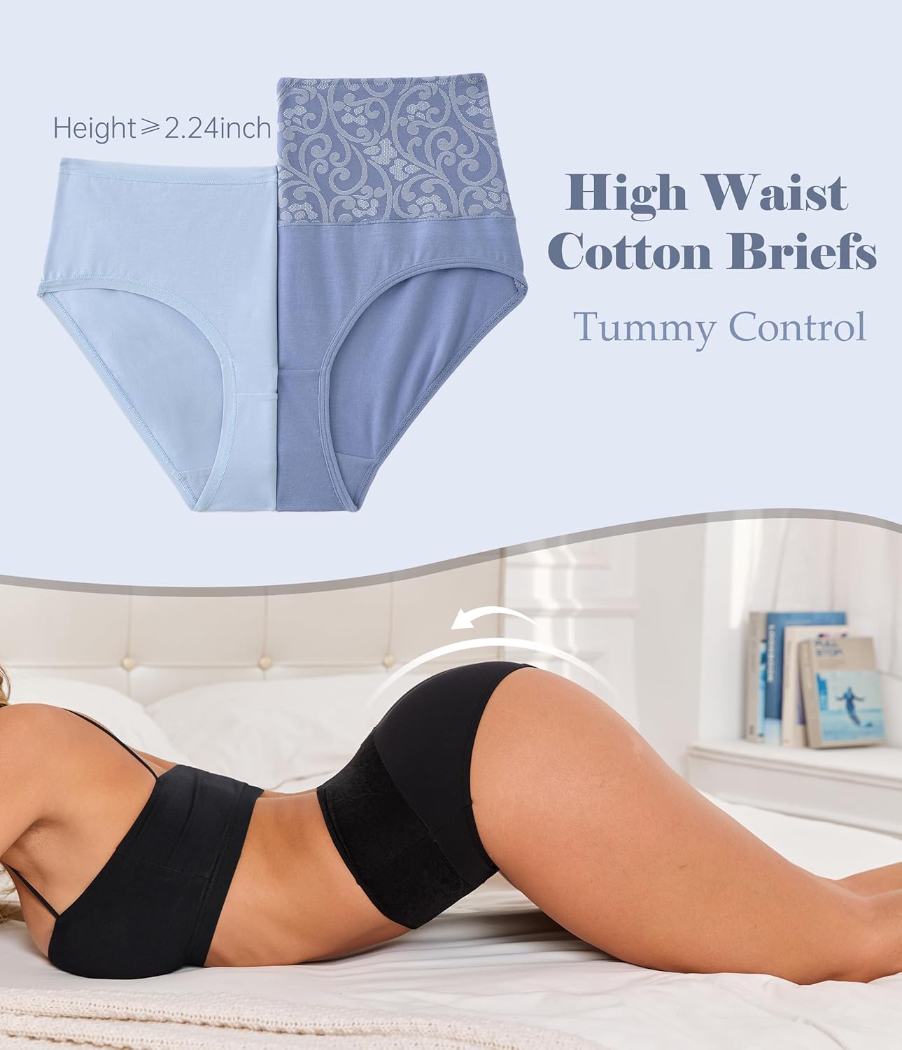 ANLIQI Womens Briefs Cotton Underwear High Waisted Tummy Control Hipster Panties Pack Full Coverage Soft Breathable Undies - Image 3