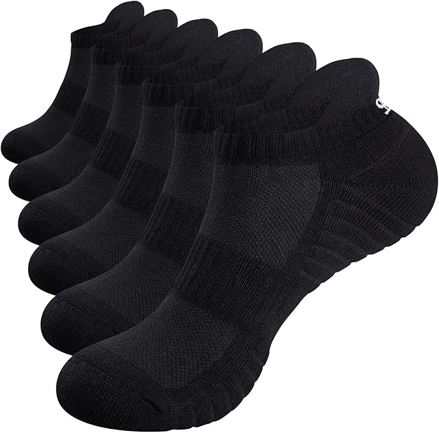 TANSTC Mens Running Socks Anti-Blister Cushioned Sports Socks Trainer Socks For Men Women Cotton Ankle Socks Low Cut Breathable Athletic Sock(6 Pairs)