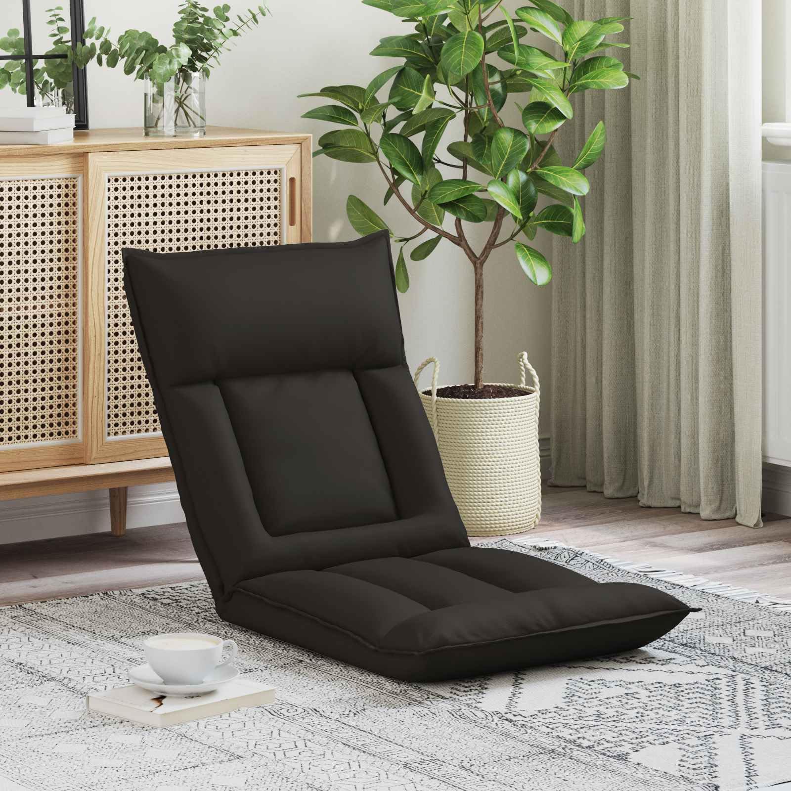 vidaXL Fauteuil de Sol Ajustable Noir Simili Cuir, Fauteuil rectangulaire Moderne, Assise Ajustable, Dossier Multi-Positions, Simili Cuir, Cadre métal, Relaxant