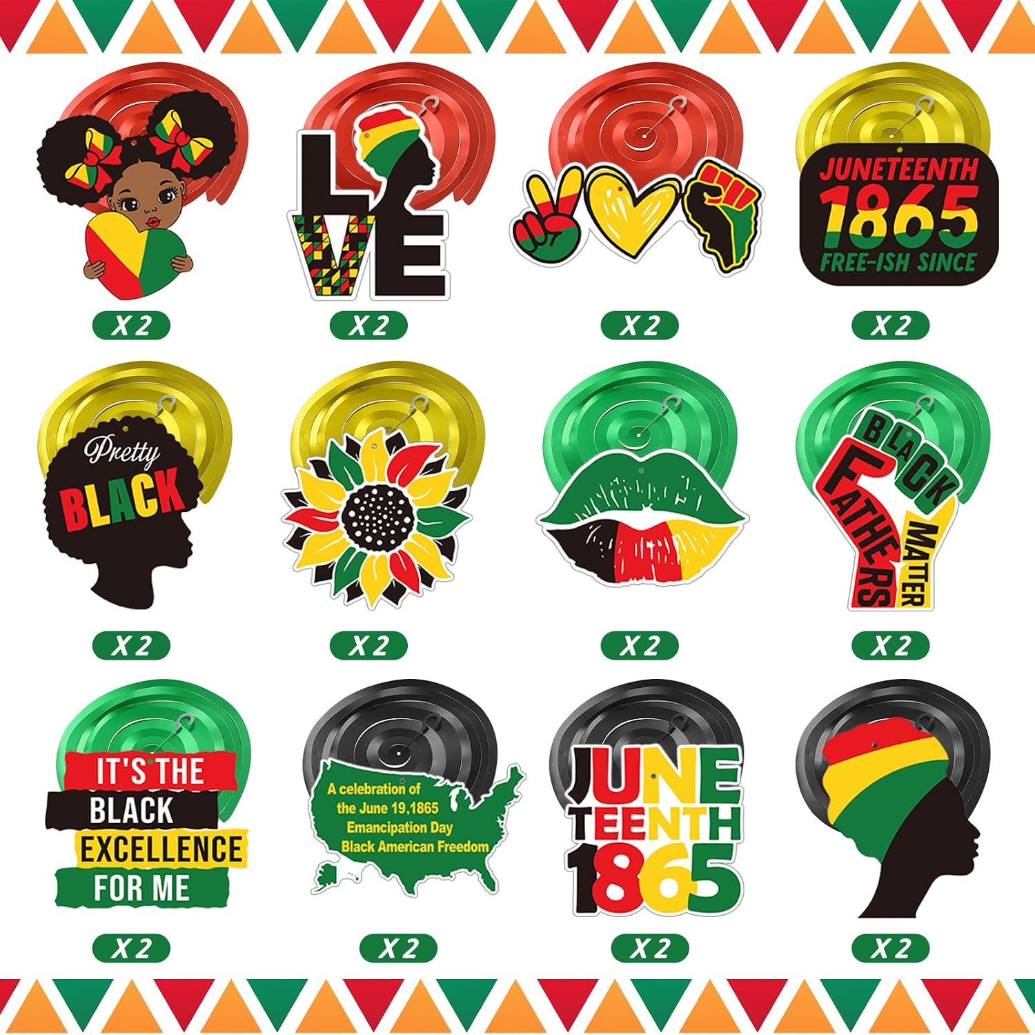 Panelee 56 Pcs Juneteenth Hanging Decors Juneteenth 1865 Tree Ornaments African Hanging Swirls Ceiling Decorations for Indoor Outdoor African American June 19th History Celebration(Stylish Style)