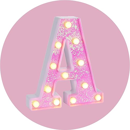 Foaky Letras iluminadas en color rosa para fiesta, letras del alfabeto con brillantina para luz nocturna, boda, fiesta, cumpleaños, Navidad, regalo