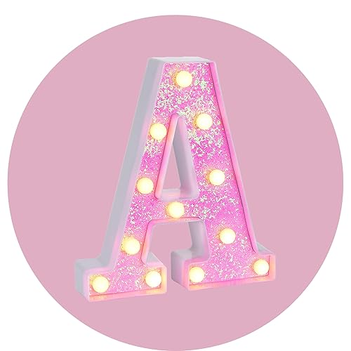 Foaky Pink Light up Letters，Pink Party Decorations,Girls Room Decor,Glitter Light
