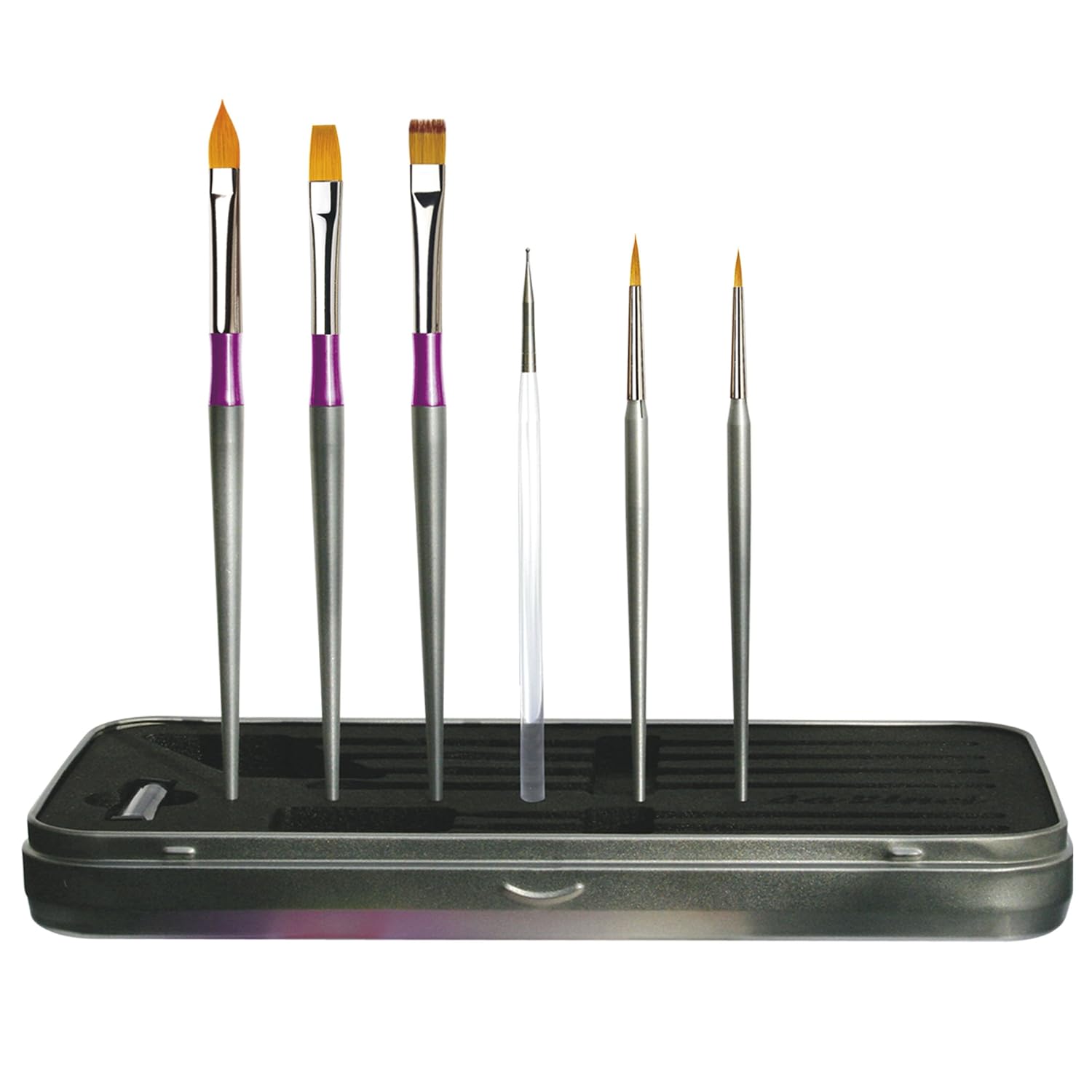 Da Vinci Series 11090 Flexotip Gel and Nail Art 5 Brush Set In Metal Case with Dotting Tool and Spare Brush Head