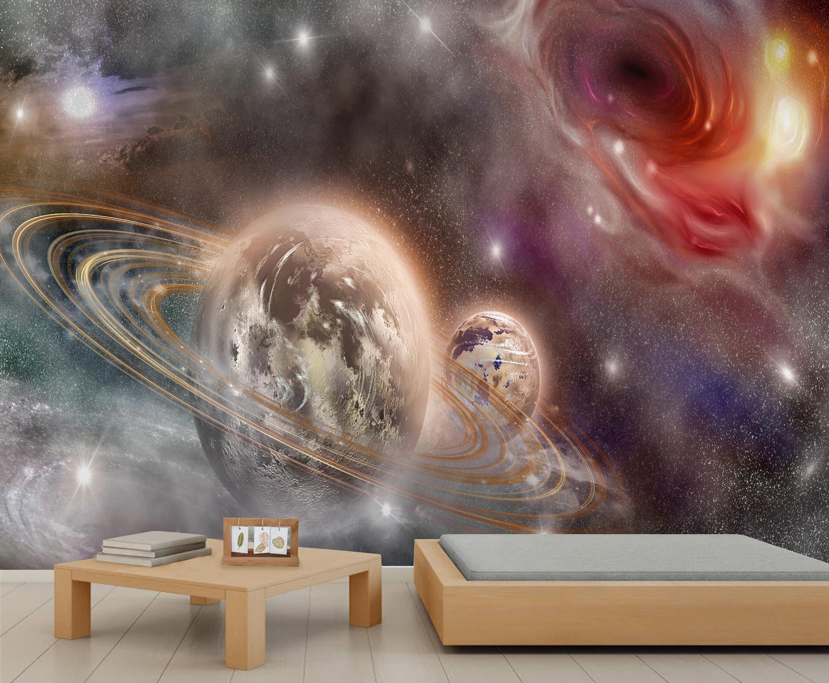 Qdjkbl Women's Celestial Mural Space Planet Mural Wallpaper Colorful Nebula Murals Solar System Stars And Planets Wallpaper Large Wall Decals For Living Room Tv Background Wall 365 X 254 Cm