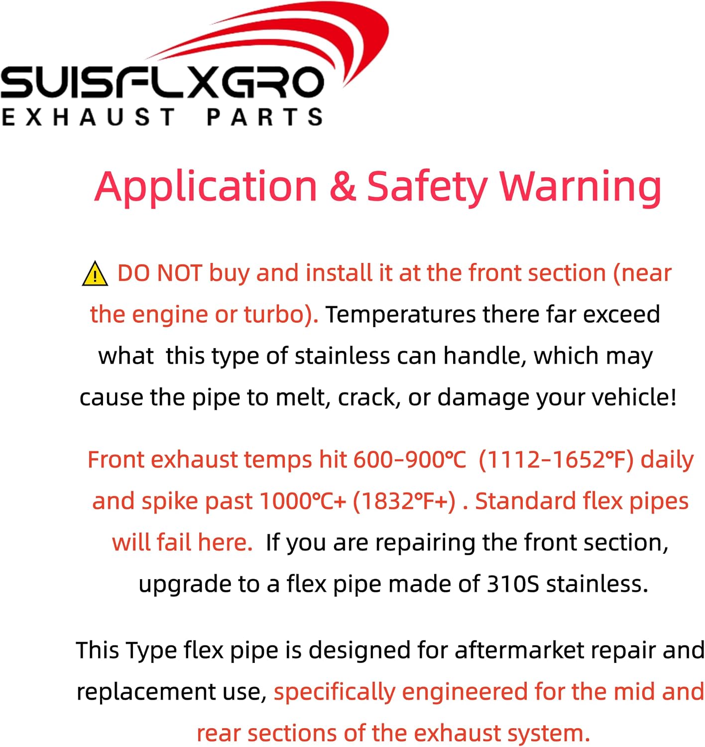 Exhaust Flex Pipe Universal Type 100% Stainless Steel For Heavy Duty and Cars (2 PCS, 2.5X8X12)