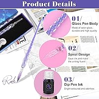 Vista 3 de Luxiv Juego de Plumas de Tinta de Vidrio, Pluma de Inmersión de Vidrio con Tinta Fluorescente y Soporte para Pluma, Plumas de Vidrio de Cristal