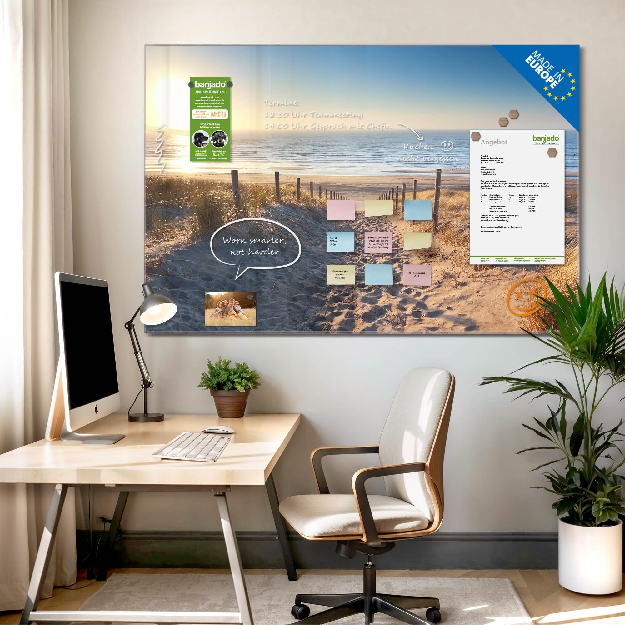 banjado Memoboard aus Glas in 60x40cm mit Strand- und Meerdesign