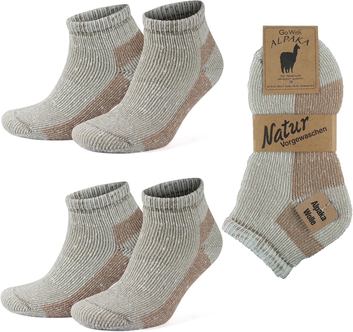 GoWith 2 Pairs Alpaca Wool Low-Cut Ankle Socks for Men Women, Cushioned Terry Warm Thermal Thick Merino Blend Camping Socks