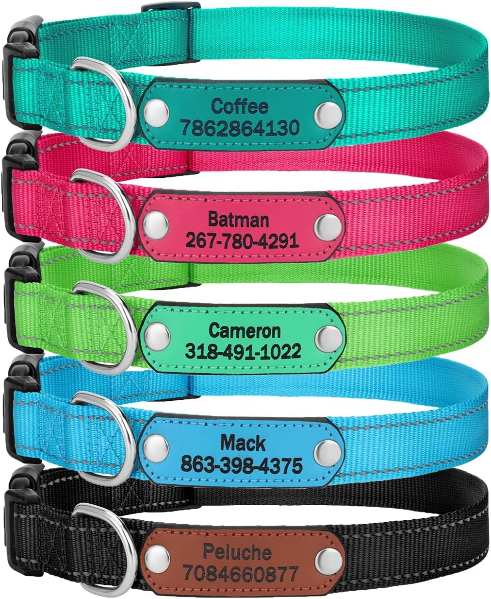 Aiseel Reflective Engraved Dog Collars ,Personalized Custom Nylon Dog Collar ,5 Colors , Adjustable for Puppy Small Medium Large Dogs…