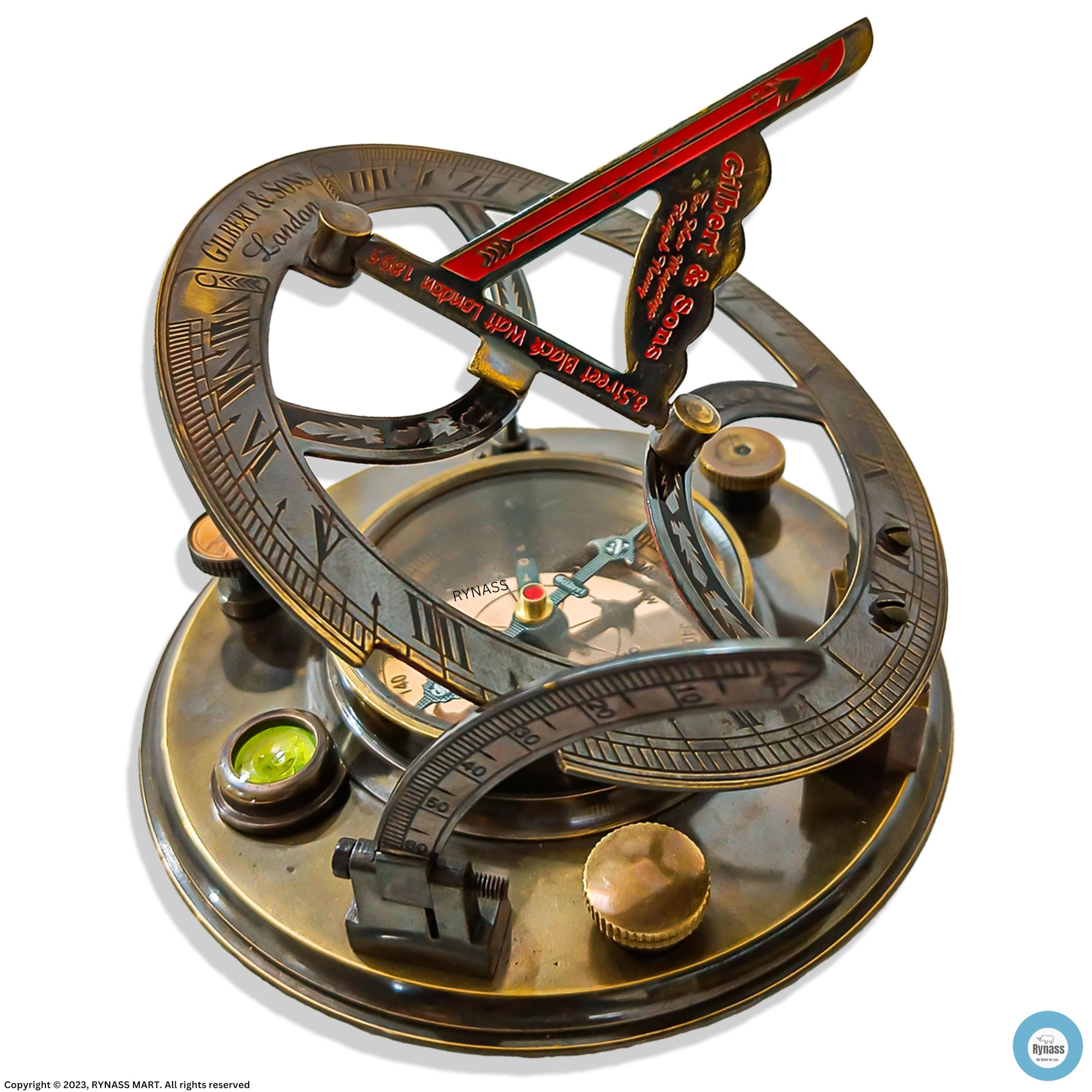 LIMSUM Vintage Gilbert & Sons London Brass Sundial Compass in Wooden Box