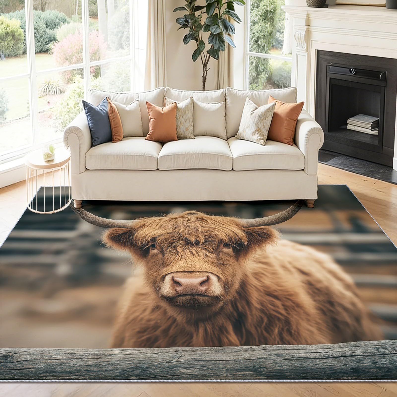 Washable Area Rug 50 x 80 cm for Living Room, Multicolored Countryside Rustic Pasture Animals Cows Non Slip Area Rugs for Bedroom, Non Shedding Soft Carpet for Teens Boys Girls Rooms