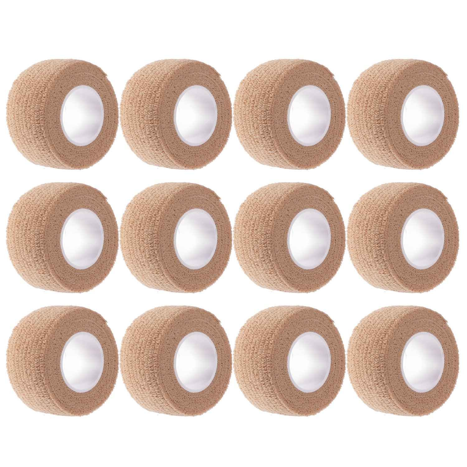 12 Pieces Adhesive Bandage Wrap Stretch Self-Adherent Tape for Sports Wrist Ankle 5 Yards Each Skin Color 1