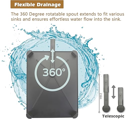 Miniatura 6 de Escurridor de platos de hierro de 2 niveles, gran capacidad, escurridor de encimera de cocina con escurridor, boquilla giratoria, soporte extraíble