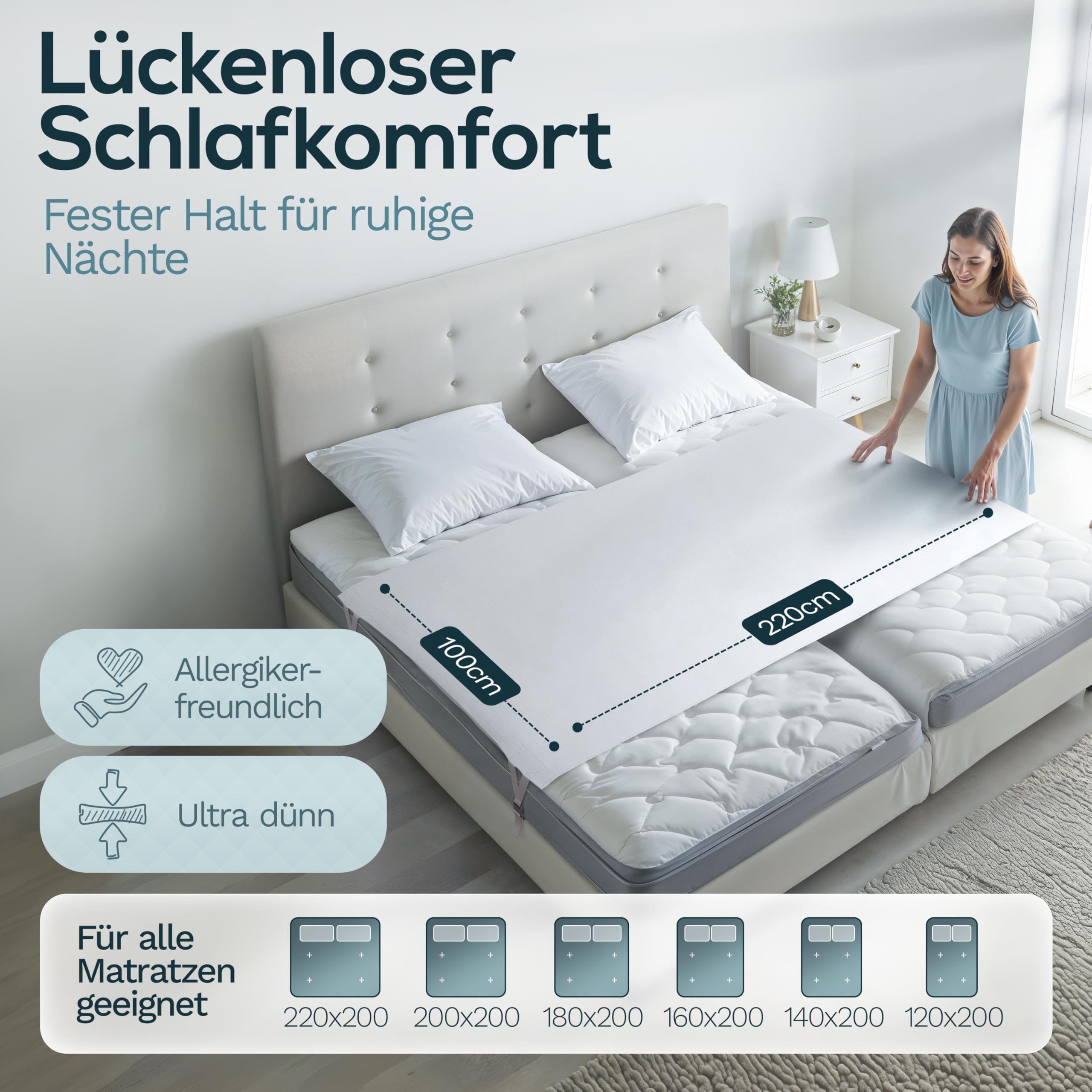 Liebesbrücke für Matratzen [Gegen Verrutschen] Innovative Matratzenbrücke & Matratzenkeil Alternative | Matratzenverbinder für Paare und Familien | Ritzenfüller in < 5 Min befestigt