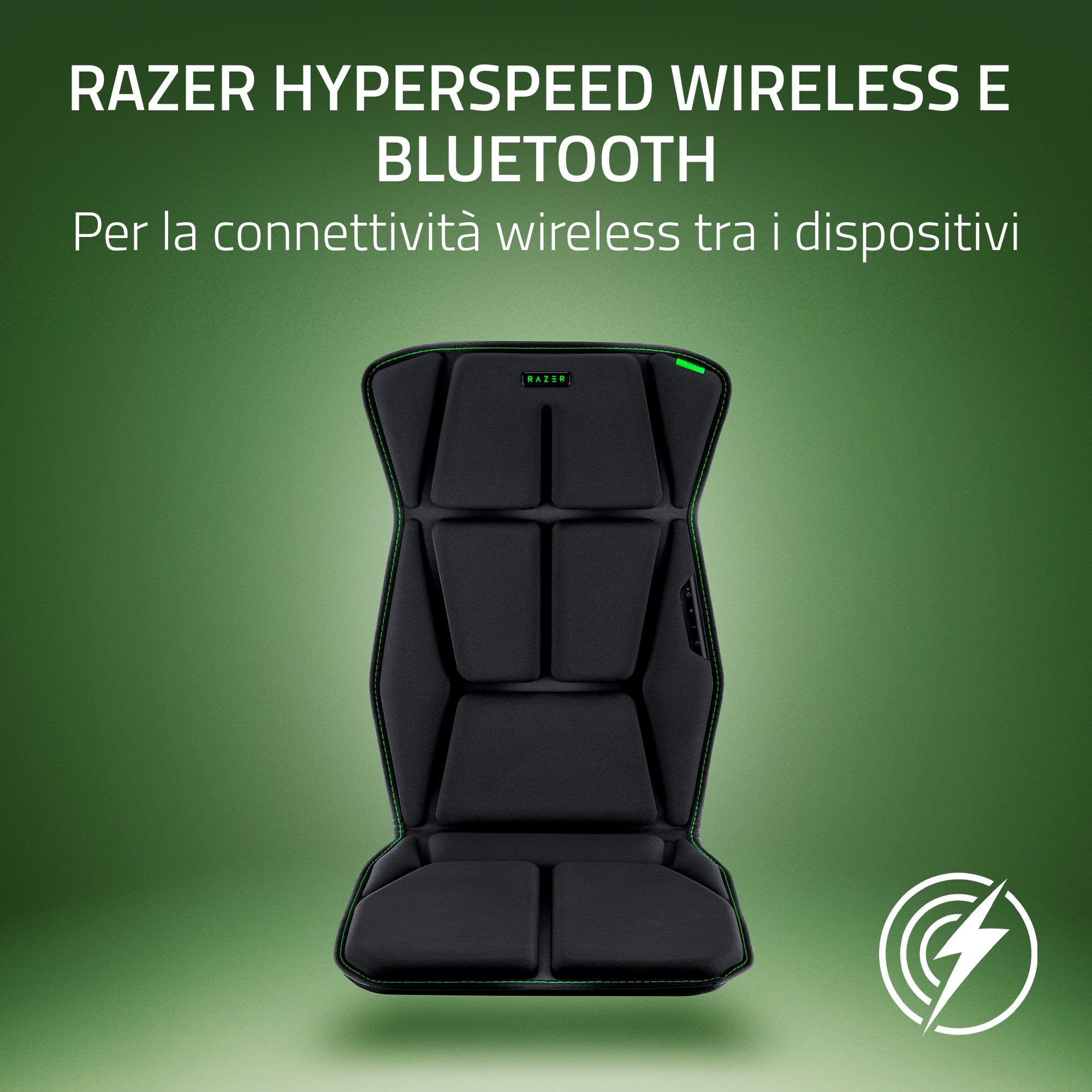 Razer Freyja - Cuscino da gioco con tecnologia aptica Sensa HD (HyperSpeed Wireless e Bluetooth, per sedie da gioco e da ufficio, equalizzazione aptica tramite Synapse) Nero
