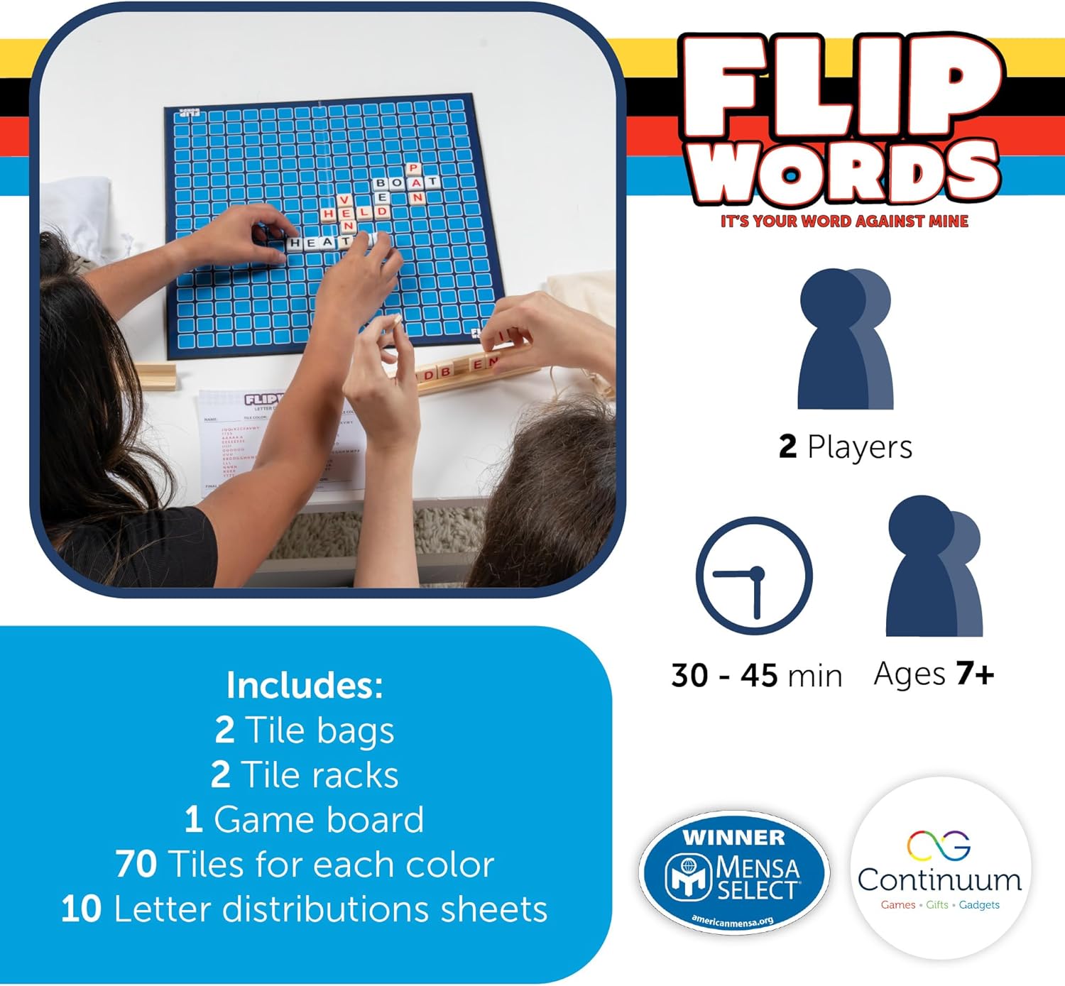 Flip Words, Fun Exciting New Twist On Classic Word Board Games, Challenging 2 Player Crossword Game - A Mensa Mind Games Recommended Game