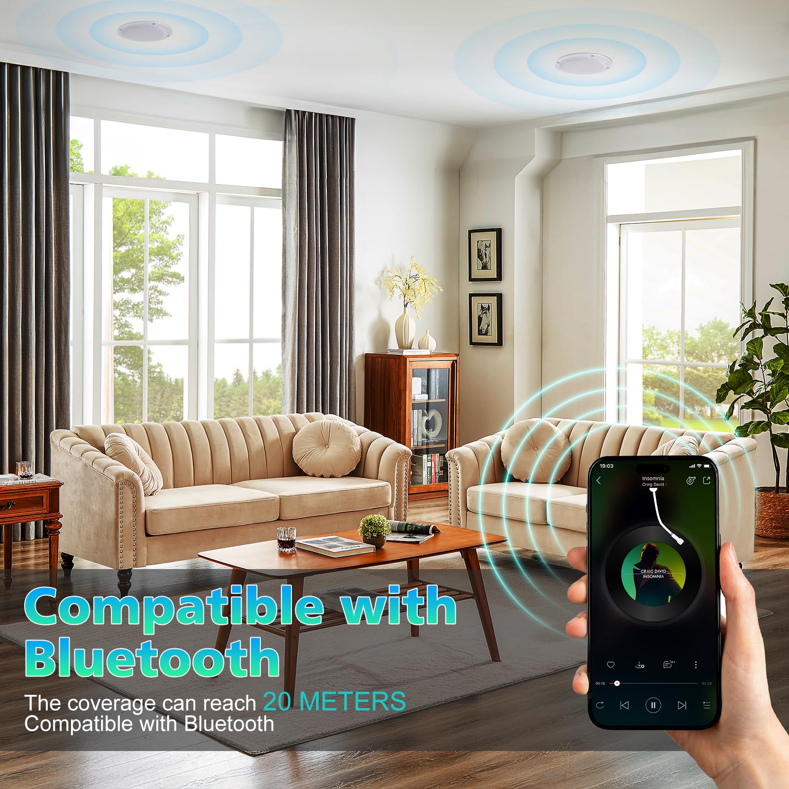 Altavoces De Techo Bluetooth STUDIOFINIX 4″ De 2 Vías – 160W, Instalación Empotrada, Rejilla Magnética, Ideales Para Baño, Cocina, Terraza Y Más (1 Par)