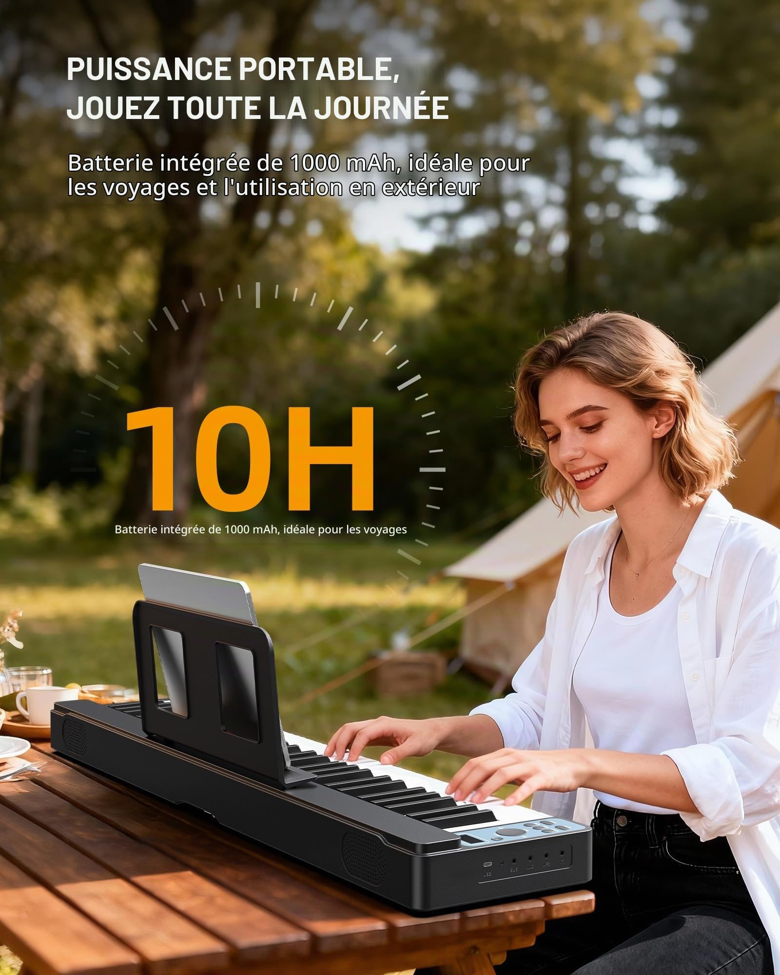 Clavier électronique pliable LEKATO à 61 touches, clavier pliable à 61 touches avec sensibilité tactile, rechargeable, Bluetooth MIDI, étui portable, pour débutants/amateurs de musique/enfants