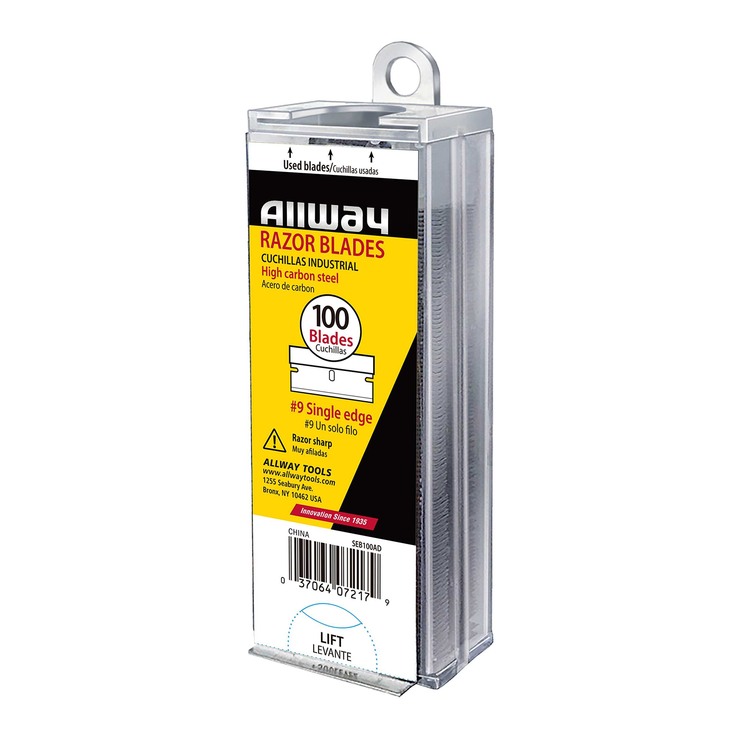 ALLWAY SEB100AD #9 Single-Edge Razor Blades with Auto Dispenser, 100 Pack