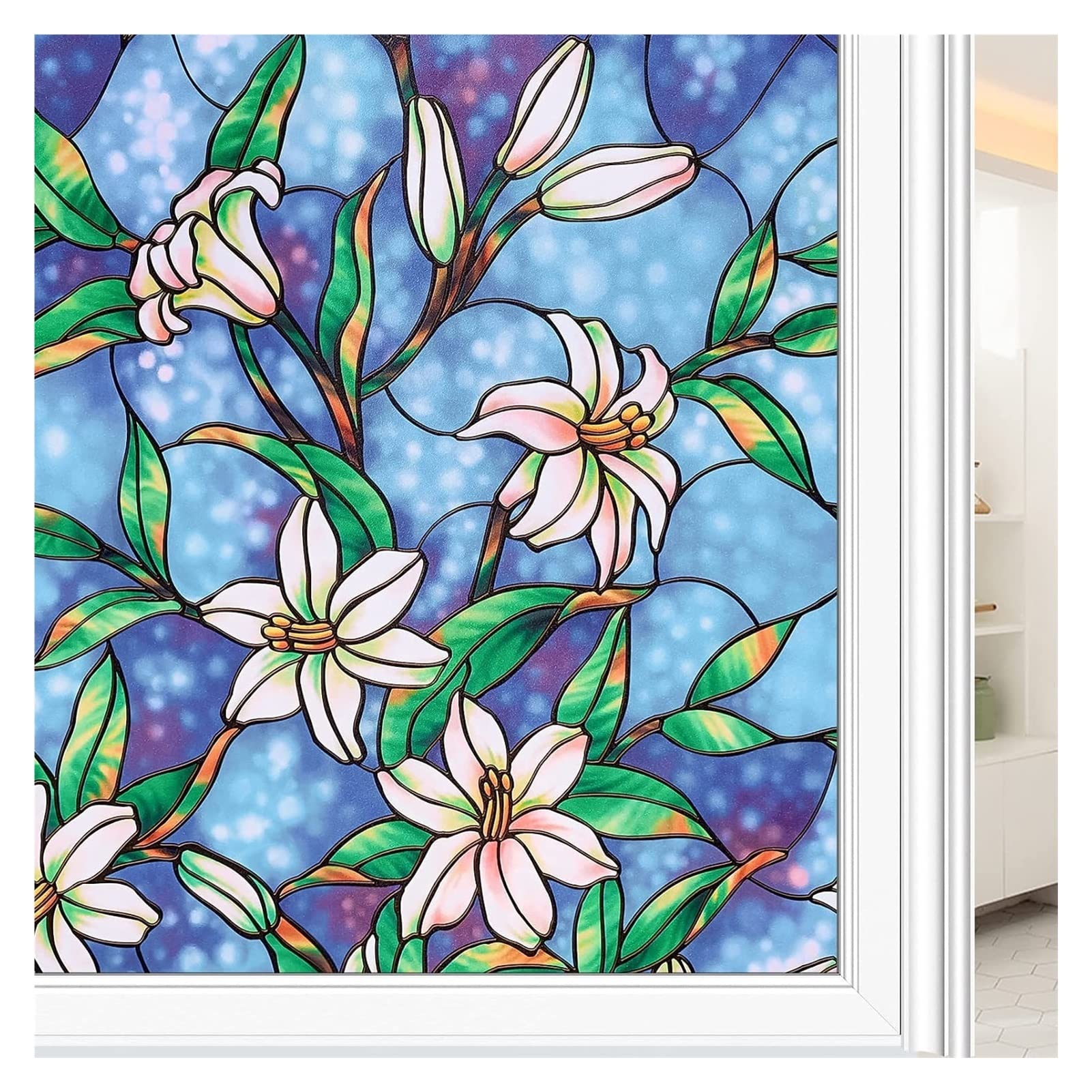 Fensterfolie Fensterfolie, Buntglasfolie for Zuhause, Badezimmer, Sonnenschutz, dekorativer statischer Aufkleber, Nicht klebende Vinyl-Türverkleidung