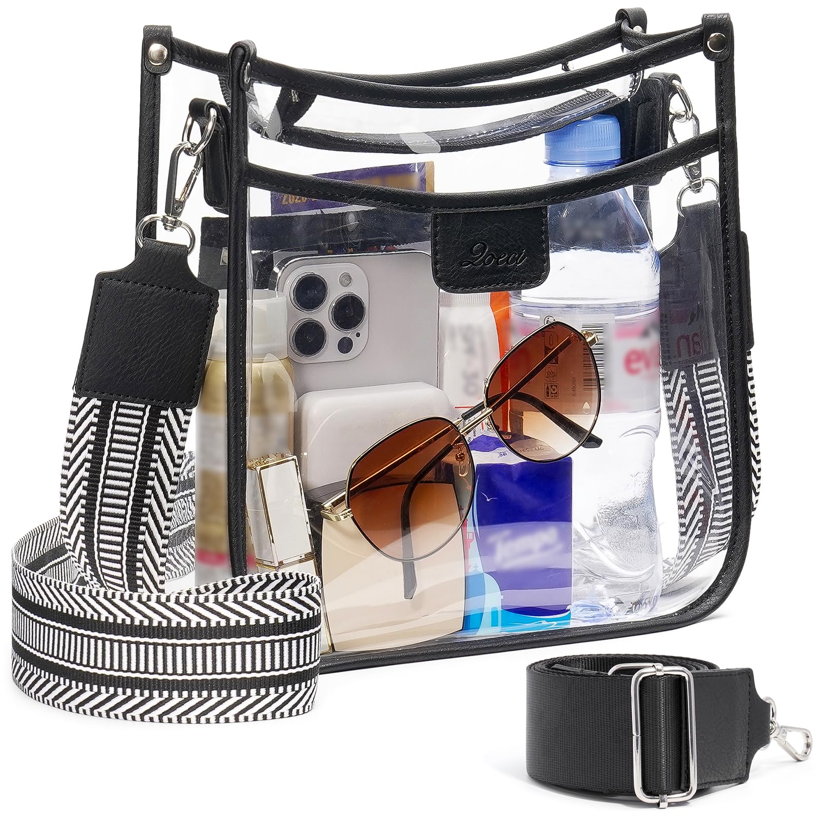 QOECI 3 Pockets Large Clear Bag for Stadium Events with 2 Long Straps Purse for Women Crossbody Bag Concert Stadium Approved | 3 Pockets, Large,