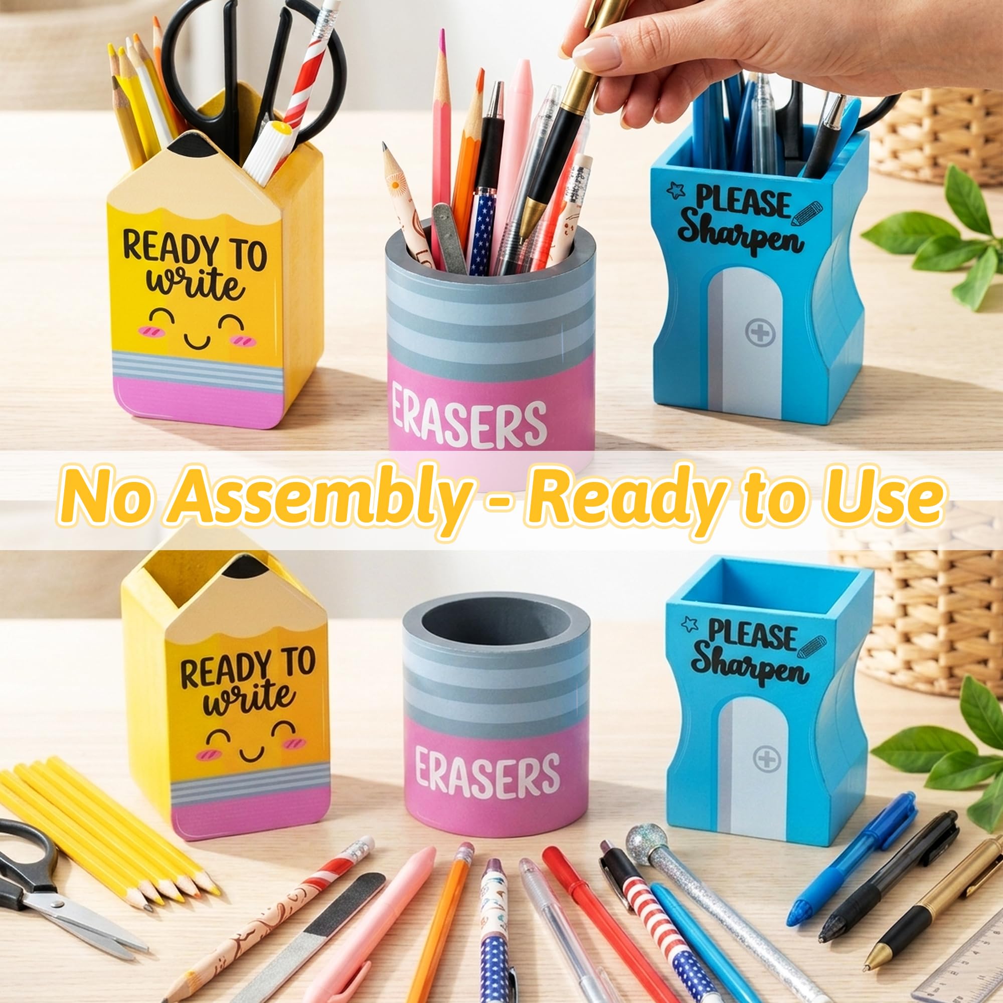 MALLMALL6 3 portamatite a forma di gomma, per il rientro a scuola, in legno, regalo per bambini, studenti, nessun assemblaggio, dispenser da scrivania a forma di opaco, organizer per la decorazione in