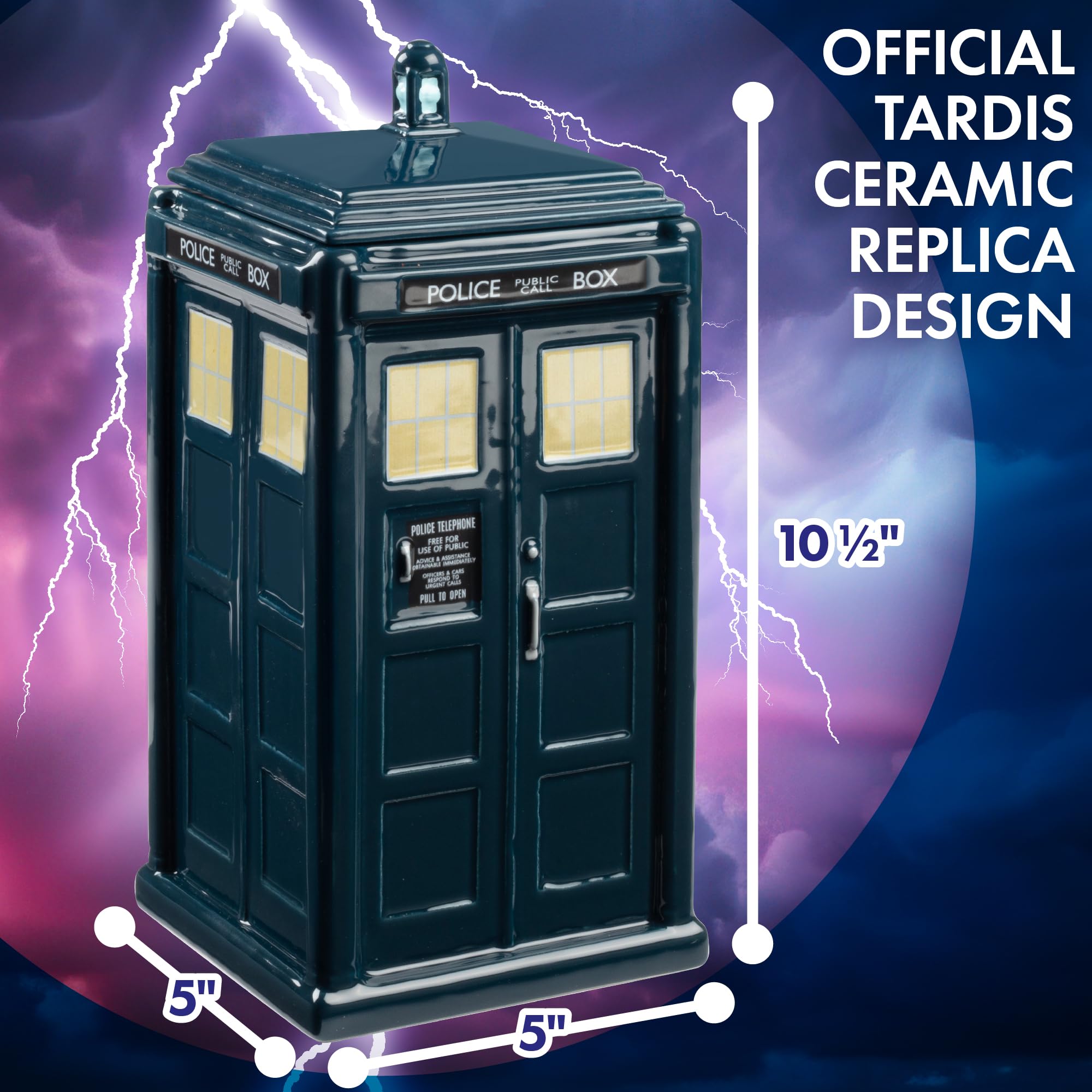 Doctor Who TARDIS Cookie Jar - Collectible Ceramic Dr. Who Police Box with Lid - 10