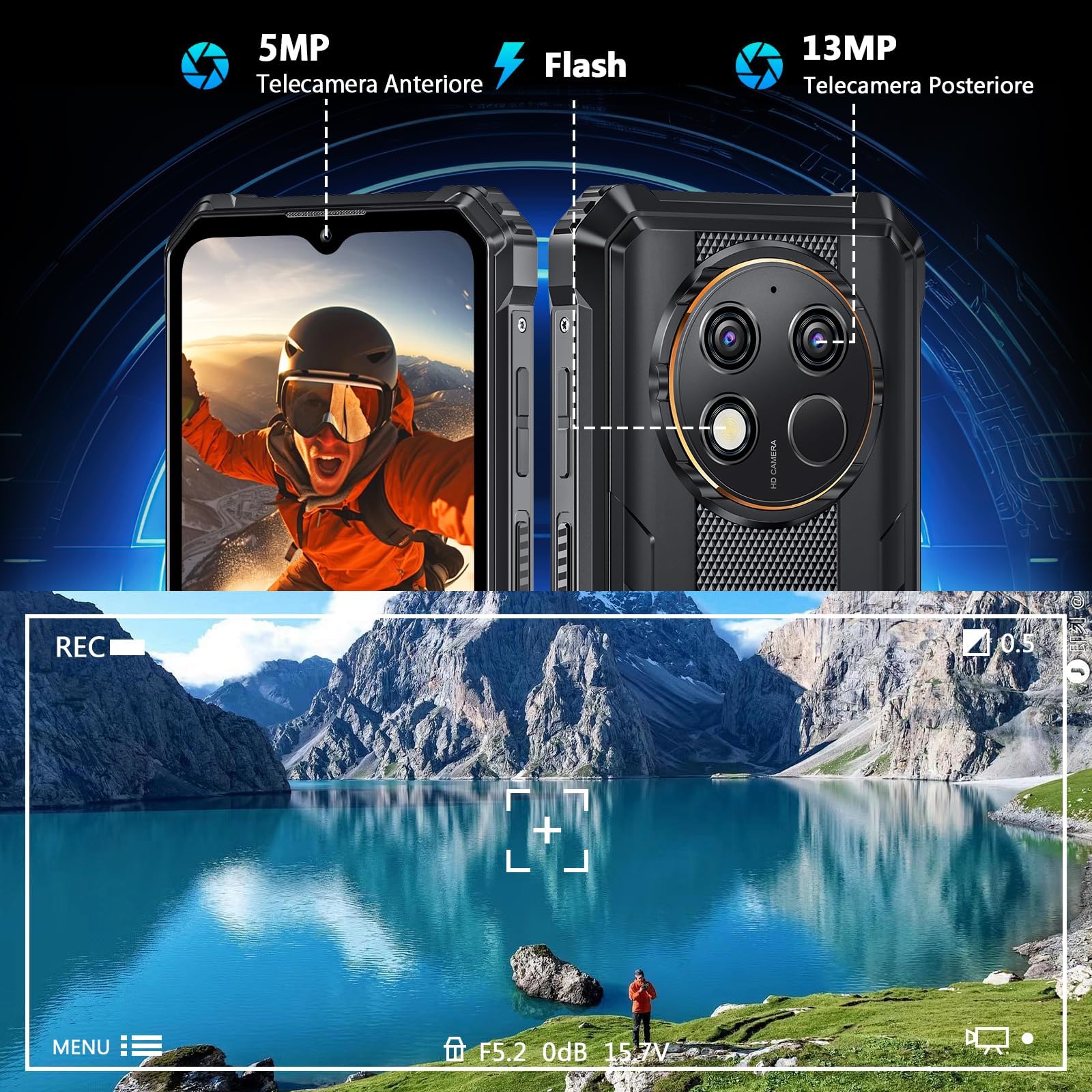 OUKITEL WP28S Rugged Smartphone - Android 14 10600mAh -16 (4+12) GB RAM + 128GB ROM Telefono Indistruttibile, 6.52" HD 13MP+5MP Cellulare Impermeabile IP68 /Dual SIM 4G/Face ID/NFC/OTG/GPS Arancio