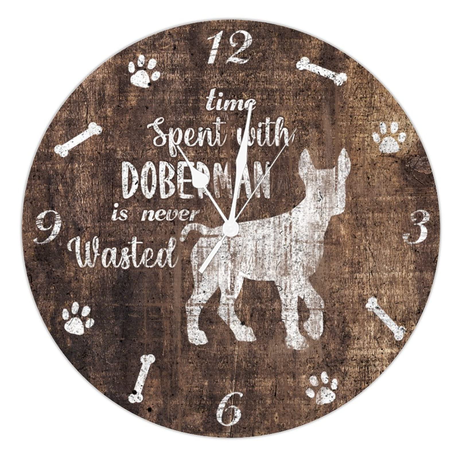 Horloge ronde en bois chien sans tic-tac suspendre dans votre bureau ou dortoir